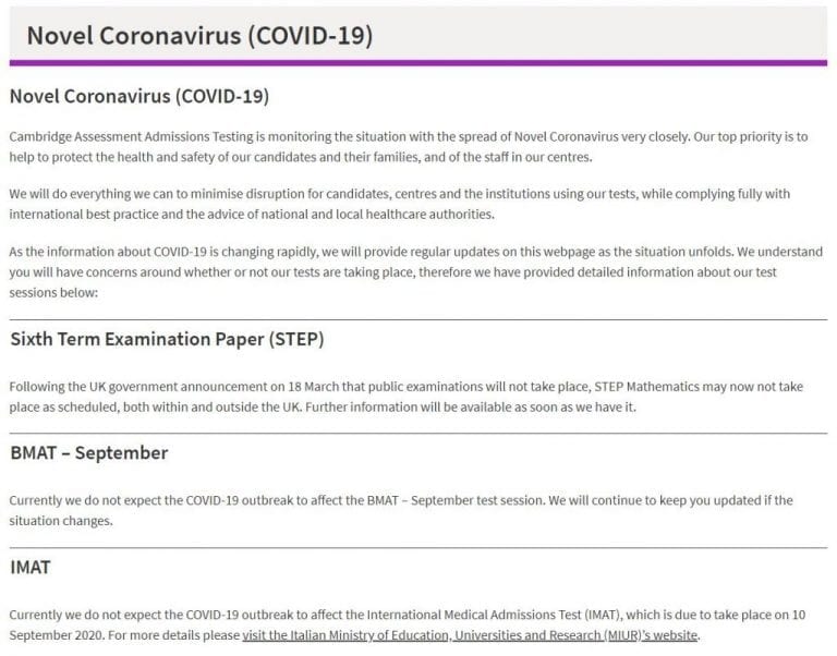 UniAdmissions & COVID19