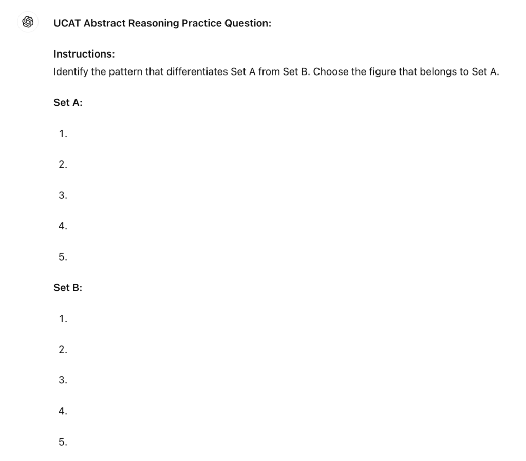 Chat GPT UCAT Abstract Reasoning Practice Question Generation