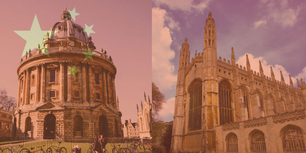 Oxbridge Landmarks with Chinese Flag Overlay